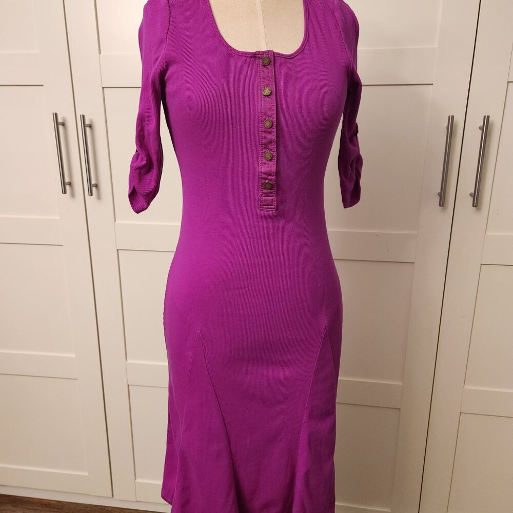 Lauren Ralph Lauren Short Sleeve Roll Tab Henley Midi Dress Purple